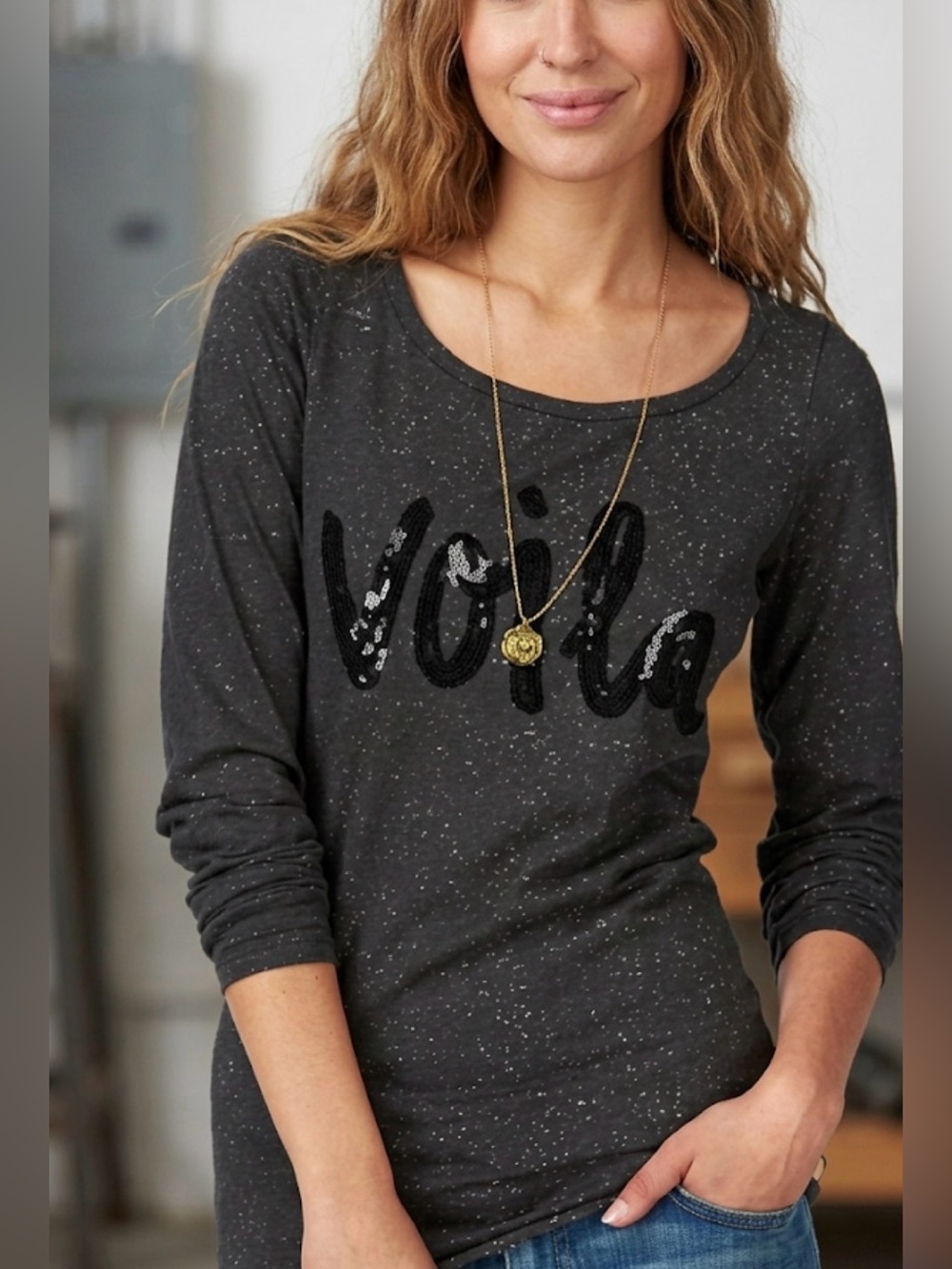 Maison Scotch "Voilà" Sequin Long Sleeve Tee